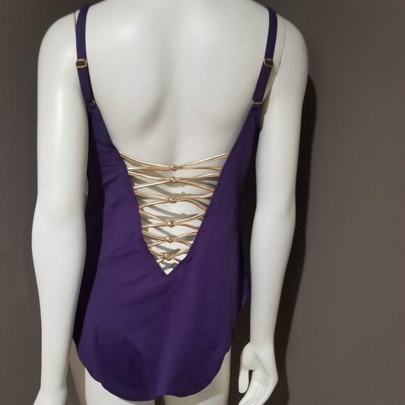 Bleu by Rod Beattie Kore One Piece High Neck Lace Down Swimsuit Purple Size 16W - Picture 5 of 13